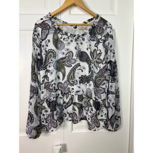 LOFT Outlet Long Sleeve Purple and White Paisley Peplum Blouse Size XL